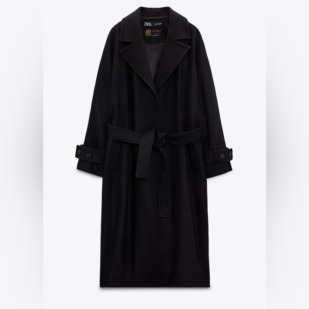 ZARA long Manteca wool coat Pea winter coat women’s small.
